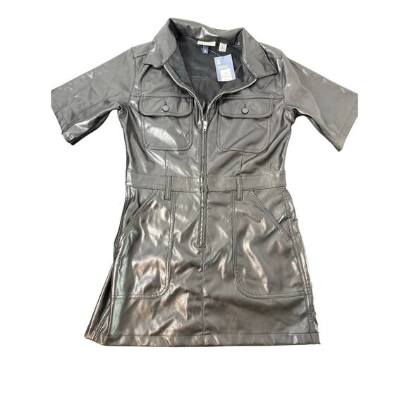 NWT Women's Short Sleeve Faux Leather Utility Dress - Universal Thread Black 10 - Picture 1 of 7